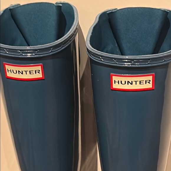 Hunter Women Blue Sparkling Shiny Gloss Rain Boots Size 6 - Picture 4 of 9